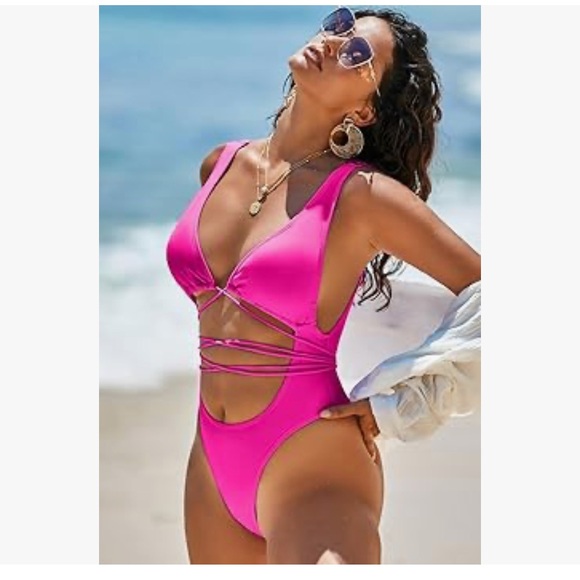 Hot Pink Strappy One-Piece Swimsuit - Picture 6 of 9